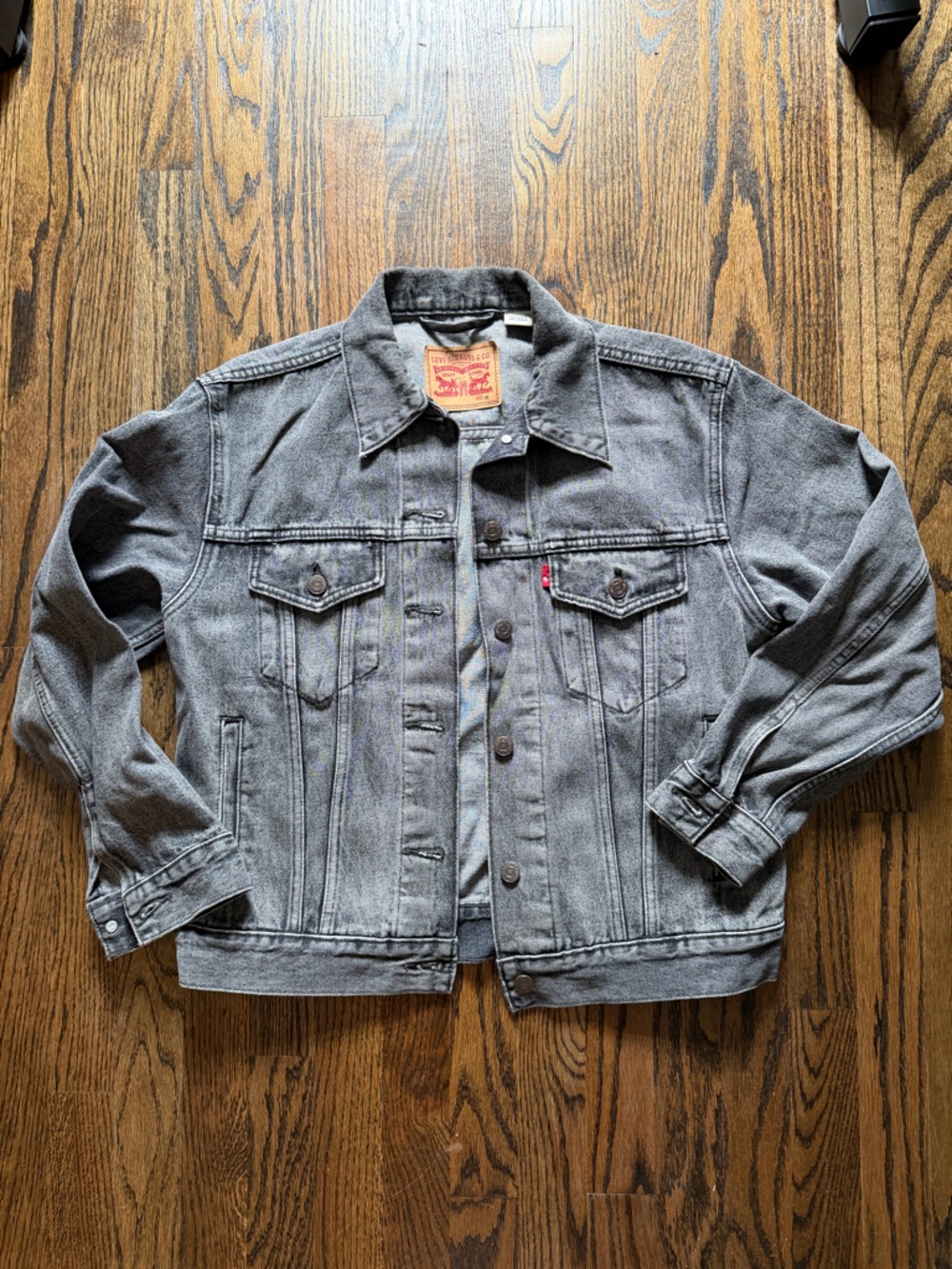 Levi's Grey Denim Trucker Jacket with Red Patch